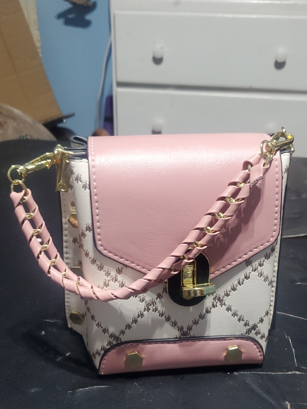 Pink Patterned Bag with Gold Accent Brand New.